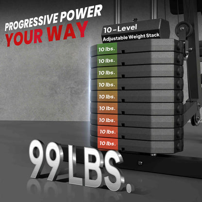Multifunction Home Gym System, Workout Station with 99Lbs Weight Stack, for Full Body Exercise