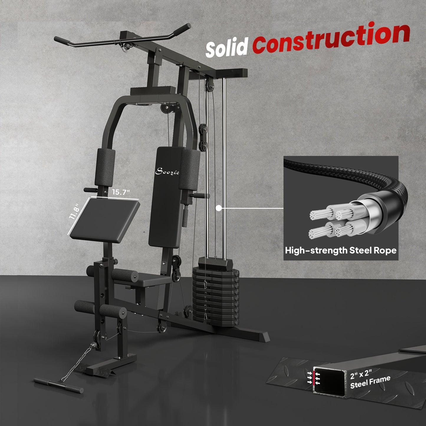 Multifunction Home Gym System, Workout Station with 99Lbs Weight Stack, for Full Body Exercise
