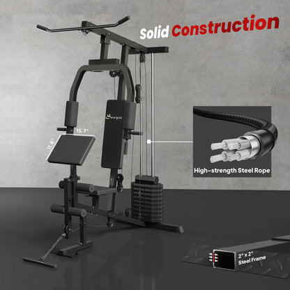 Multifunction Home Gym System, Workout Station with 99Lbs Weight Stack, for Full Body Exercise
