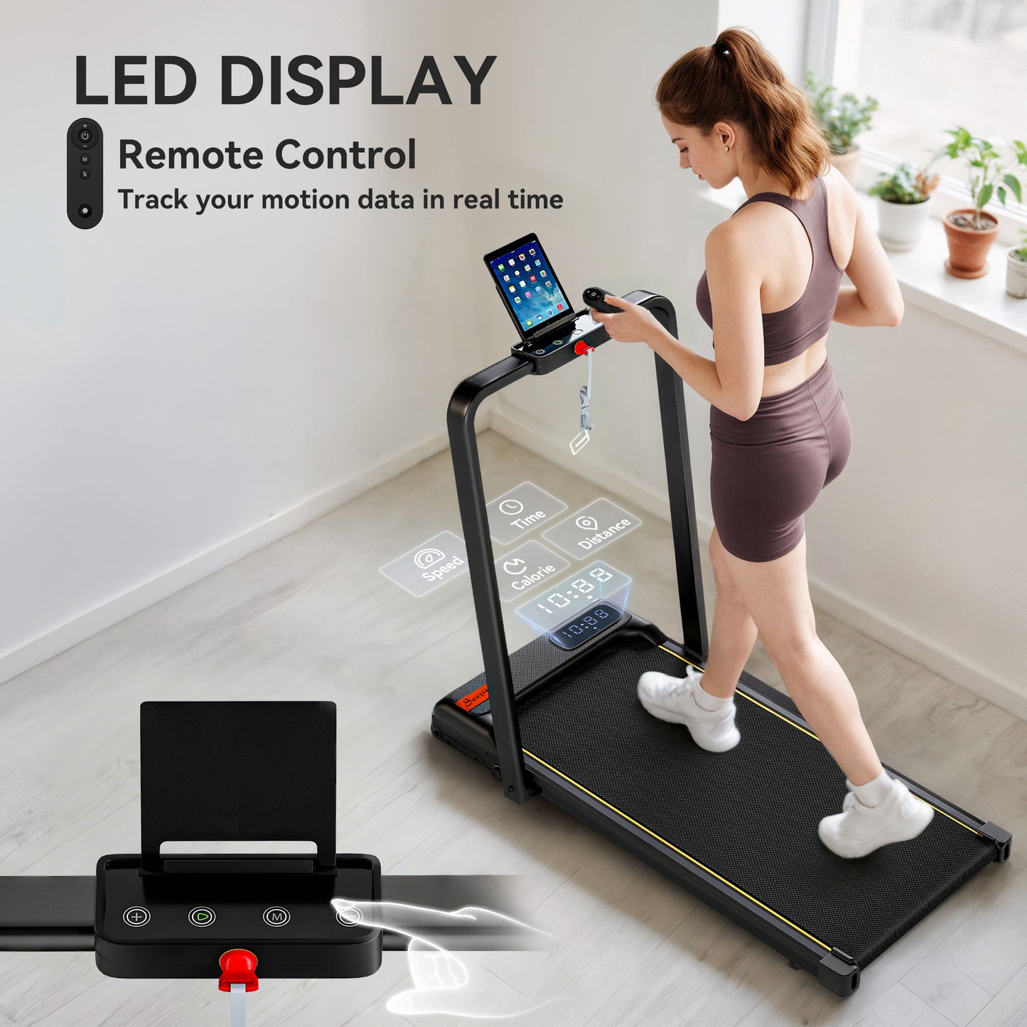Walking Pad Treadmill, 0.6–6.2mph Foldable Under Desk Treadmill with Incline, Wheels, LED Display and Remote Control